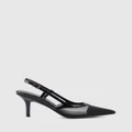 Siren - Sissy Point Toe Slingbacks - Heels (Black Patent Leather/Mesh) Sissy Point Toe Slingbacks