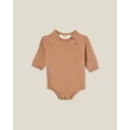 Cotton On Kids - Organic Newborn Knit Long Sleeve Bubbysuit Brown - Tops (BROWN) Organic Newborn Knit Long Sleeve Bubbysuit Brown