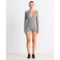 SNDYS - Henley Romper ICONIC EXCLUSIVE - Jumpsuits & Playsuits (Dark Grey) Henley Romper - ICONIC EXCLUSIVE