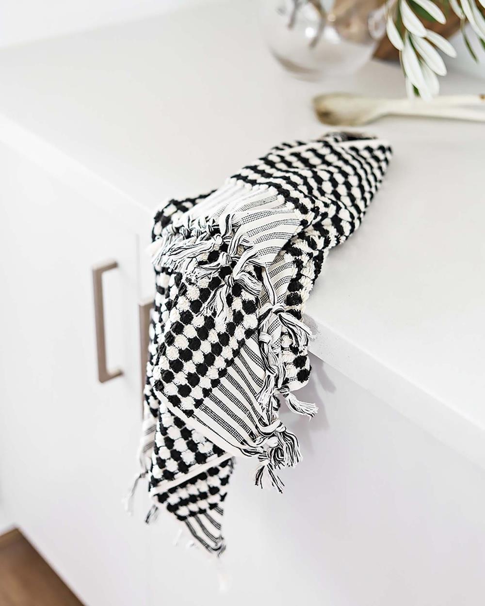 Miss April - Pompom Hand Towel - Bathroom (Black) Pompom Hand Towel
