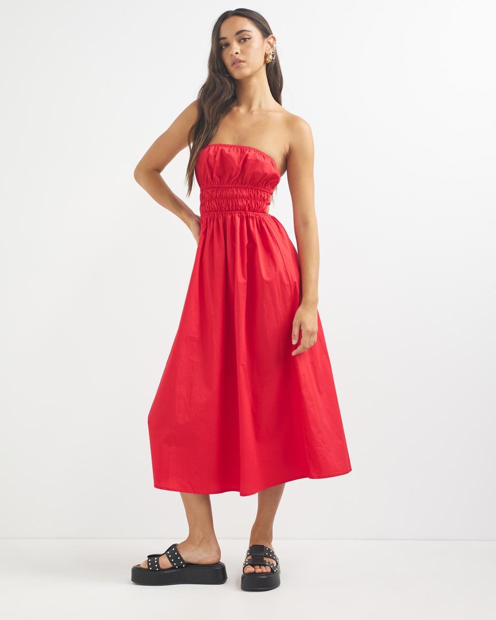 Dazie - Going Places Strapless Dress - Dresses (Red) Going Places Strapless Dress