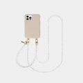 LOUVE COLLECTION - Desert Sand Phone Case + Pearl Crossbody Chain & Wristlet - Novelty Gifts (Pink/Pearl) Desert Sand Phone Case + Pearl Crossbody Chain & Wristlet