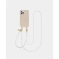 LOUVE COLLECTION - Desert Sand Phone Case + Pearl Crossbody Chain & Wristlet - Novelty Gifts (Pink/Pearl) Desert Sand Phone Case + Pearl Crossbody Chain & Wristlet