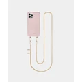 LOUVE COLLECTION - Dusty Pink Phone Case + Gaia Gold Plated Crossbody Chain - Novelty Gifts (Pink/Pearl) Dusty Pink Phone Case + Gaia Gold-Plated Crossbody Chain