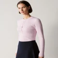 Trenery - Wool Cotton Blend Rib Button Front Knit in Blossom Pink - Jumpers & Cardigans (Pink) Wool Cotton Blend Rib Button Front Knit in Blossom Pink