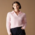 Trenery - Alpaca Merino Blend Relaxed Polo Knit in Blossom Pink - Jumpers & Cardigans (Pink) Alpaca Merino Blend Relaxed Polo Knit in Blossom Pink
