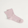 Trenery - Contrast Rib 3 4 Sock in Blush Pink - Crew Socks (Pink) Contrast Rib 3-4 Sock in Blush Pink