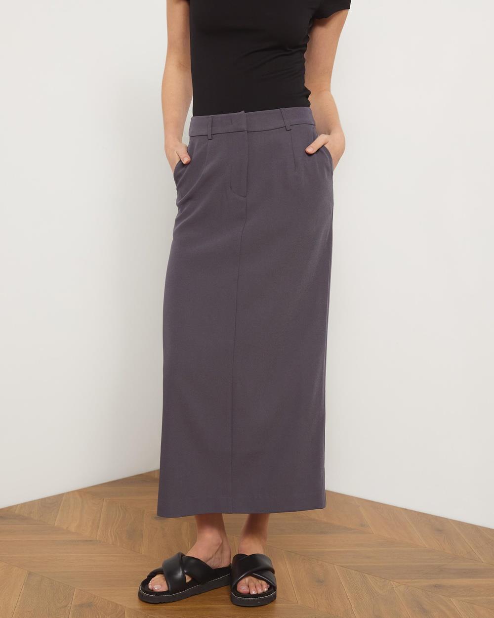 Atmos&Here - Lina Column Maxi Skirt - Skirts (Charcoal) Lina Column Maxi Skirt
