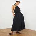 Atmos&Here - Electra Linen Blend Halter Maxi Dress - Dresses (Black) Electra Linen Blend Halter Maxi Dress