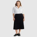 Tommy Hilfiger - Logo Waistband Pleated Midi Skirt - Pleated skirts (Desert Sky) Logo Waistband Pleated Midi Skirt