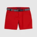 Tommy Hilfiger - Essential Belted Chino Shorts Kids - Shorts (Deep Crimson) Essential Belted Chino Shorts - Kids