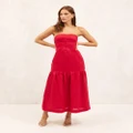 AERE - Linen Seamed Strapless Dress - Dresses (Cherry) Linen Seamed Strapless Dress