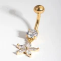 Lovisa - Gold Cubic Zirconia Flower Drop Belly Ring - Jewellery (Gold) Gold Cubic Zirconia Flower Drop Belly Ring