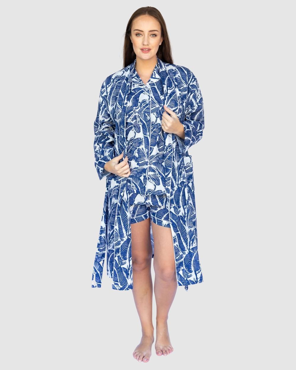 Sant And Abel - Martinique® Navy Banana Leaf Robe - Sleepwear (Navy) Martinique® Navy Banana Leaf Robe