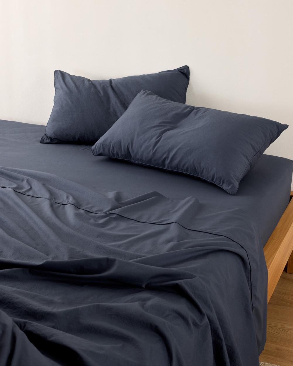 Sheet Society - Leo Washed Cotton Fitted Sheet Set - Home (Blue) Leo Washed Cotton Fitted Sheet Set