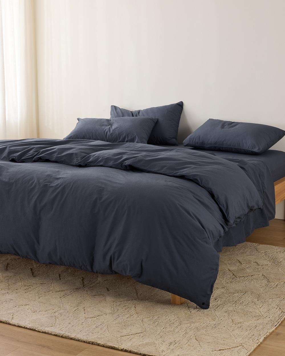 Sheet Society - Leo Washed Cotton Quilt Cover Set - Home (Blue) Leo Washed Cotton Quilt Cover Set