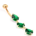 Lovisa - Gold Plated Titanium Triple Pear Drop Belly Ring - Jewellery (Green) Gold Plated Titanium Triple Pear Drop Belly Ring