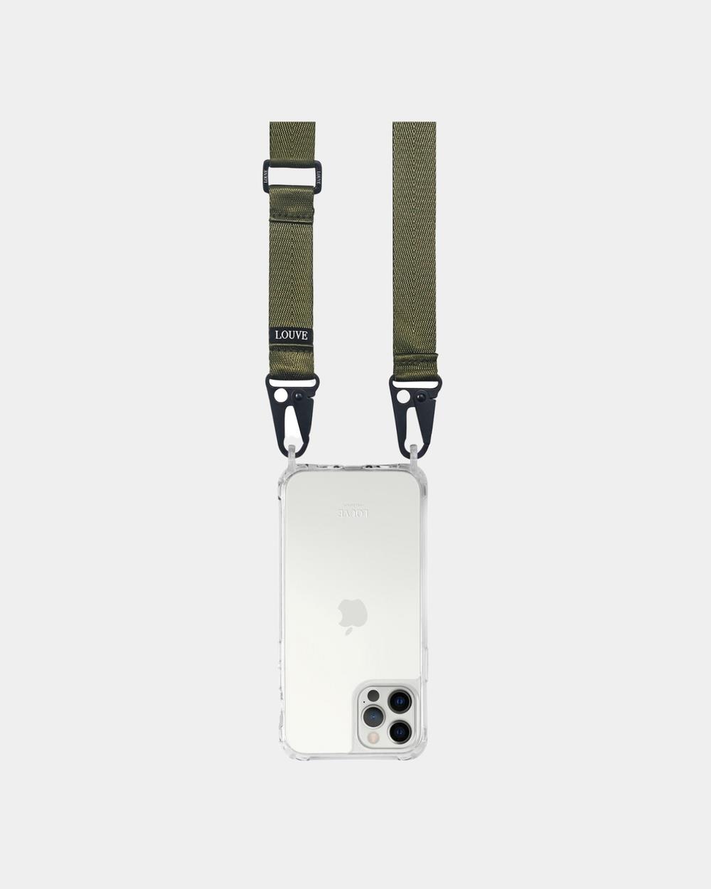 LOUVE COLLECTION - Clear Phone Case + Olive Green Lanyard - Novelty Gifts (Clear/Olive) Clear Phone Case + Olive Green Lanyard