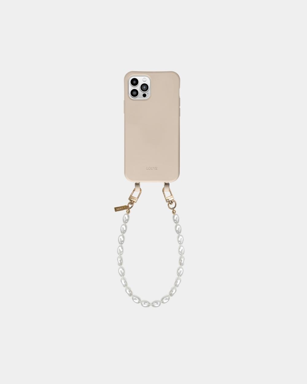 LOUVE COLLECTION - Desert Sand Phone Case + Pearl Wristlet - Novelty Gifts (Beige/Pearl) Desert Sand Phone Case + Pearl Wristlet