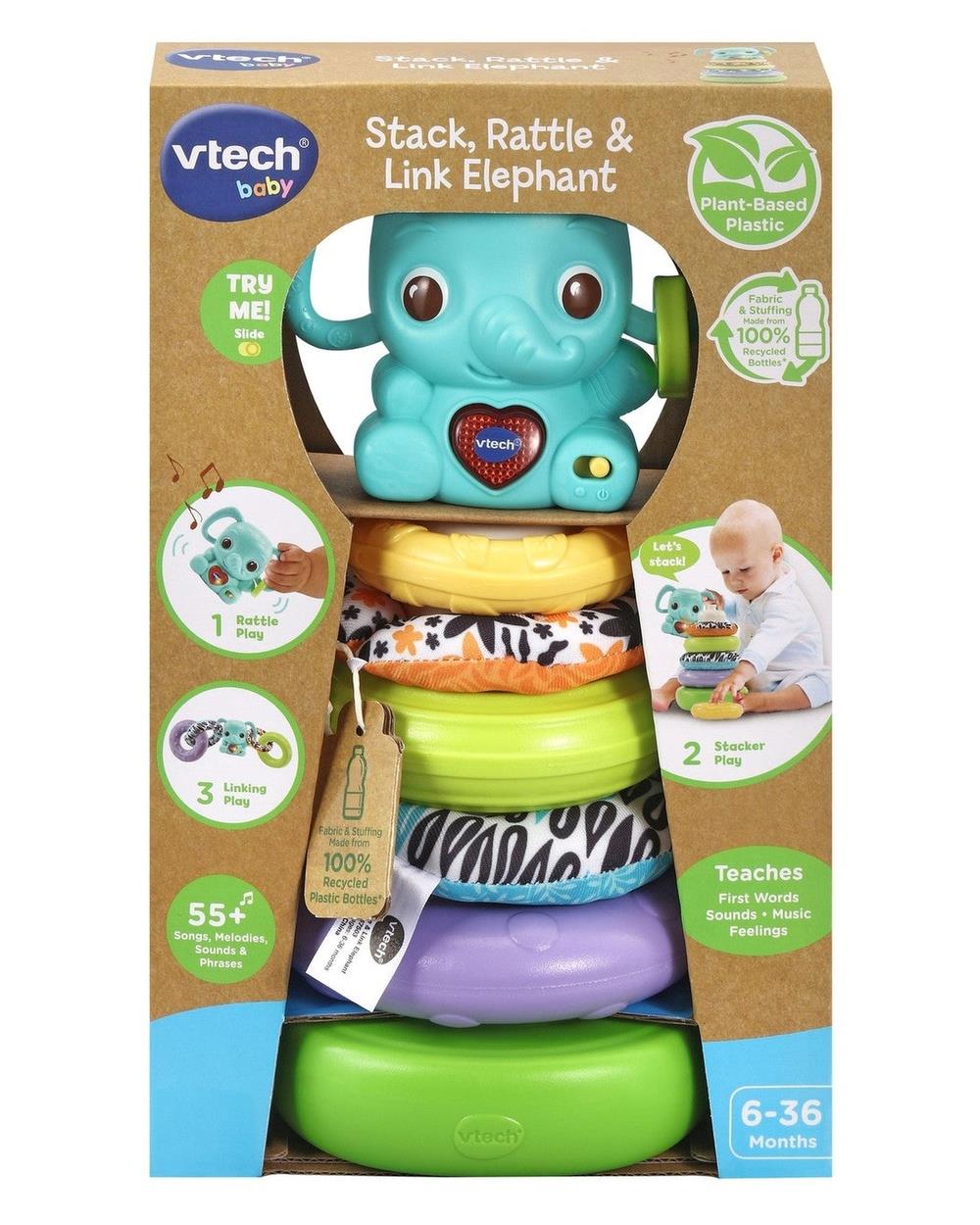 Vtech - 3 in 1 Elephant Rattle Stacker - Developmental Toys (Multi) 3 in 1 Elephant Rattle Stacker