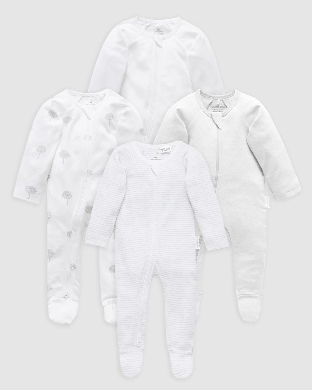 Purebaby - 4 Pack Zip Growsuit Babies - All onesies (BQ_Pale Grey Melange Pack) 4 Pack Zip Growsuit-Babies