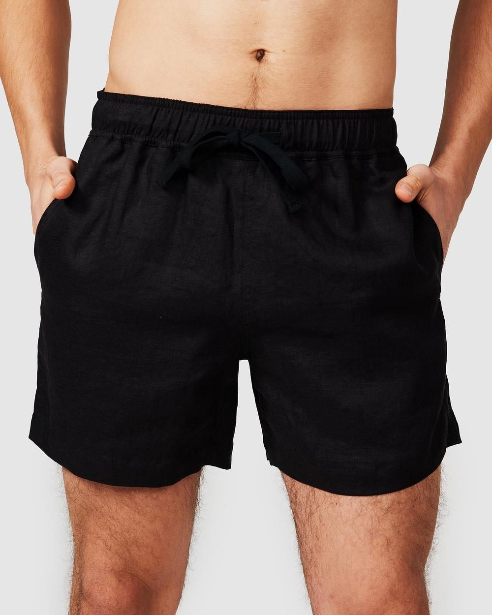 Vacay Swimwear - Black Linen Shorts - Shorts (Black) Black Linen Shorts