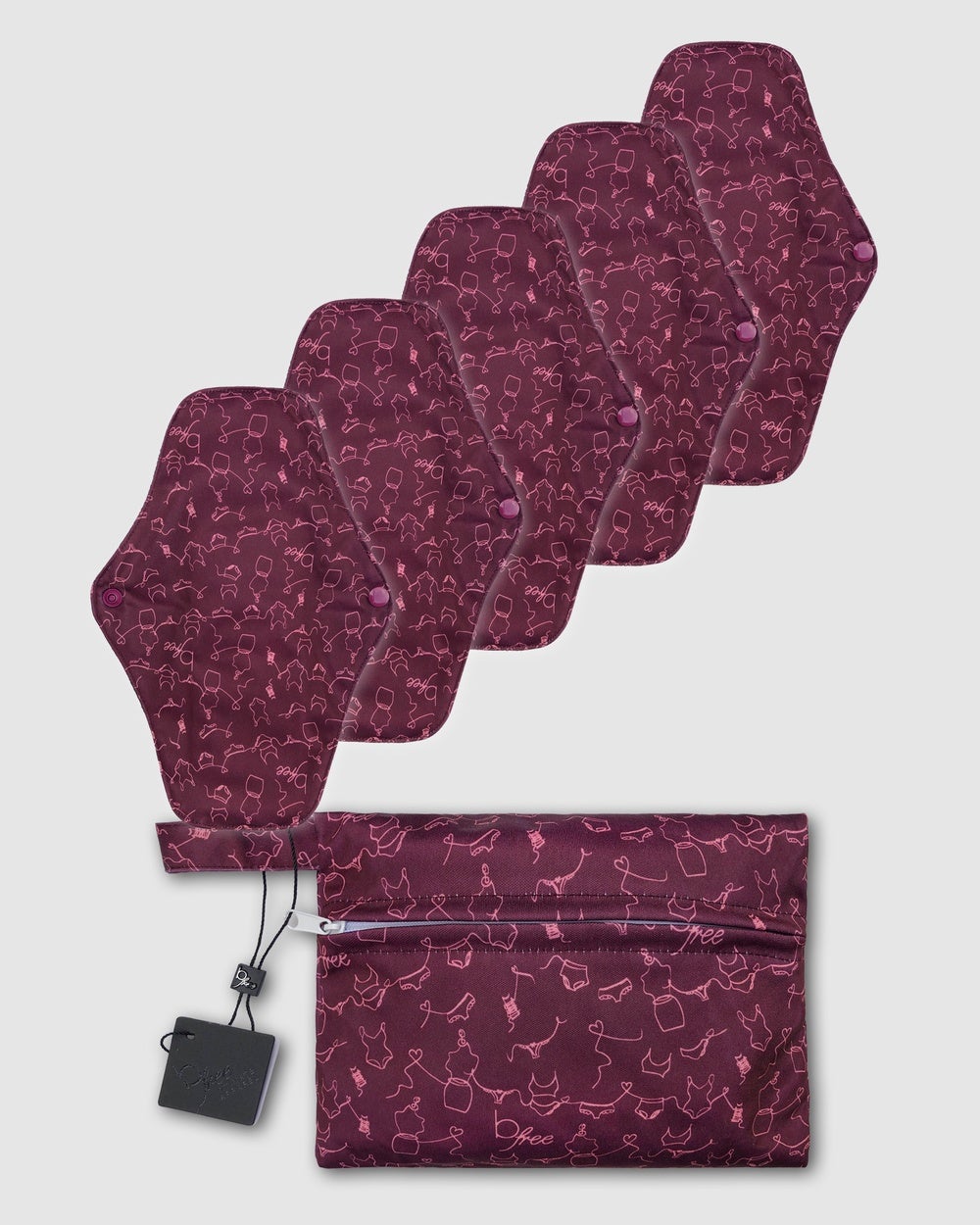B Free Intimate Apparel - Reusable Stay Dry Leakage & Period Pads 5 Pack - Beauty (Red) Reusable Stay-Dry Leakage & Period Pads - 5 Pack