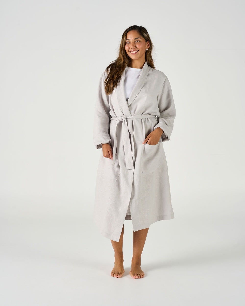 Linen House - Nimes Pure Linen Robe - Sleepwear (Pale Grey) Nimes Pure Linen Robe