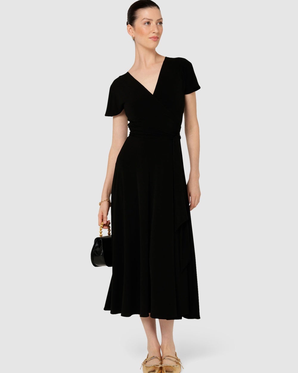 SACHA DRAKE - Flute Sleeve Reverse Wrap Dress - Dresses (Black) Flute Sleeve Reverse Wrap Dress