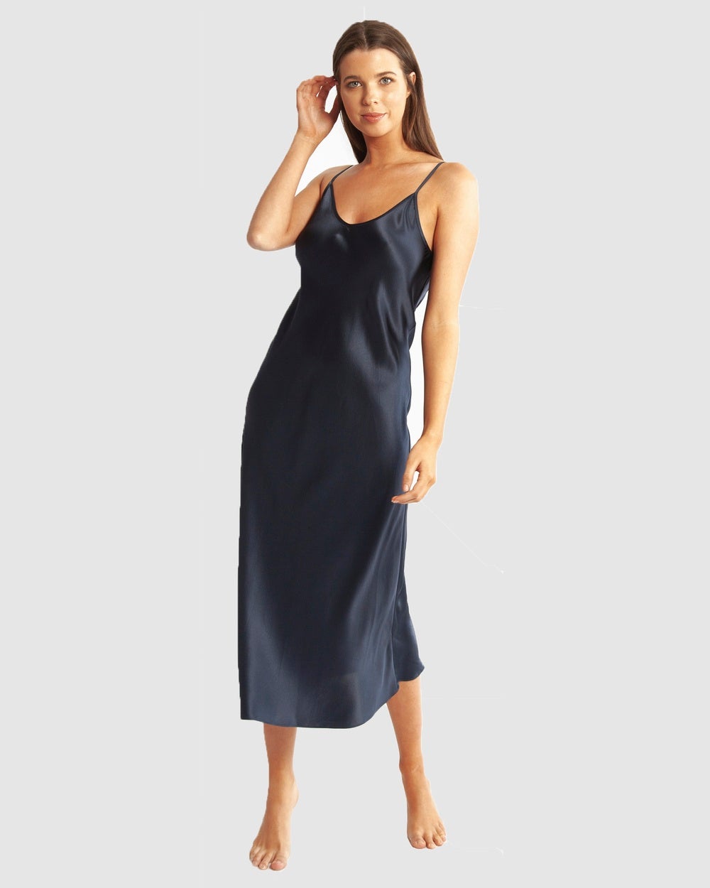 Love and Lustre - Silk Slip 3 4 Length - Sleepwear (Blue) Silk Slip 3-4 Length