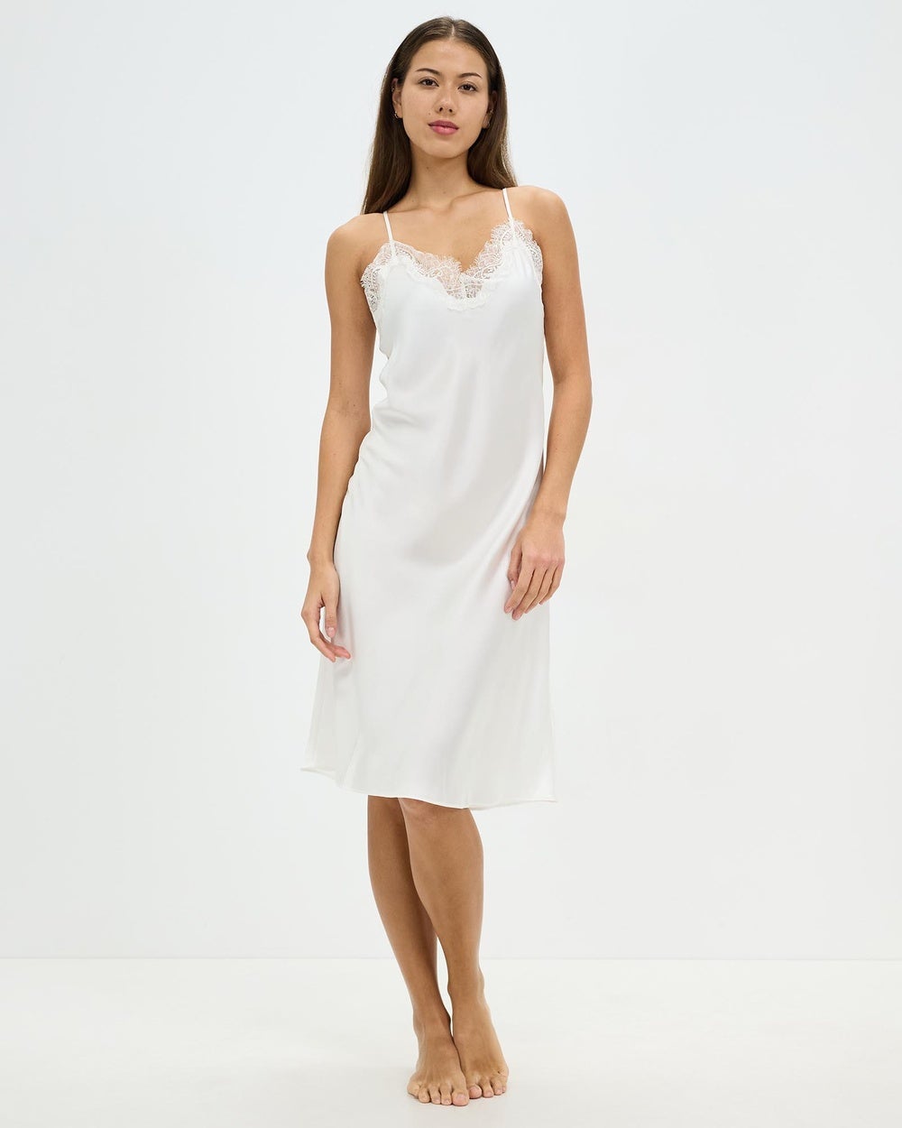 Sainted Sisters - Scarlett Silk Long Chemise - Sleepwear (Ivory) Scarlett Silk Long Chemise