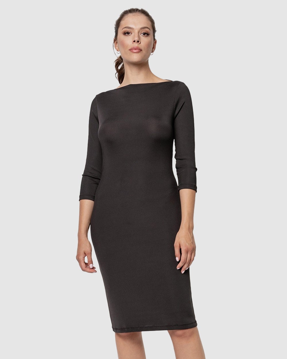 Oh!Zuza - Boat Neck Casual Ribbed Midi Dress - Sleepwear (Black) Boat Neck Casual Ribbed Midi Dress