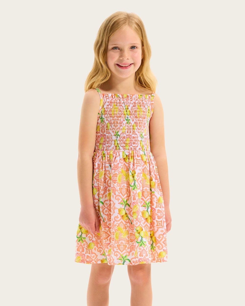 Seafolly - Lemon Tile Shirred Dress Kids - Printed Dresses (Lemon Tile) Lemon Tile Shirred Dress - Kids