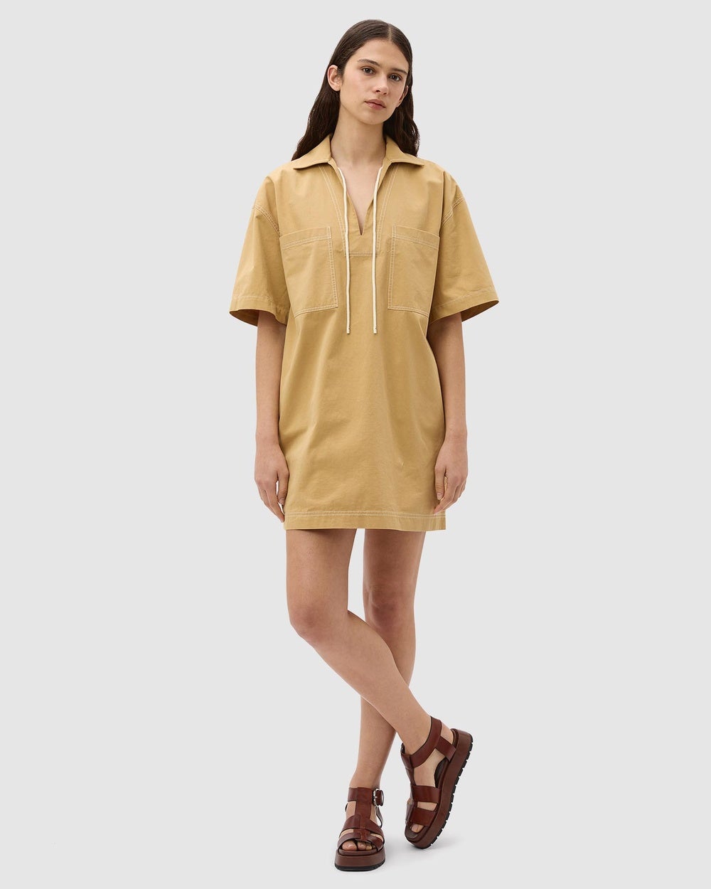 Oroton - Drill Popover Dress - Dresses (Cashew) Drill Popover Dress