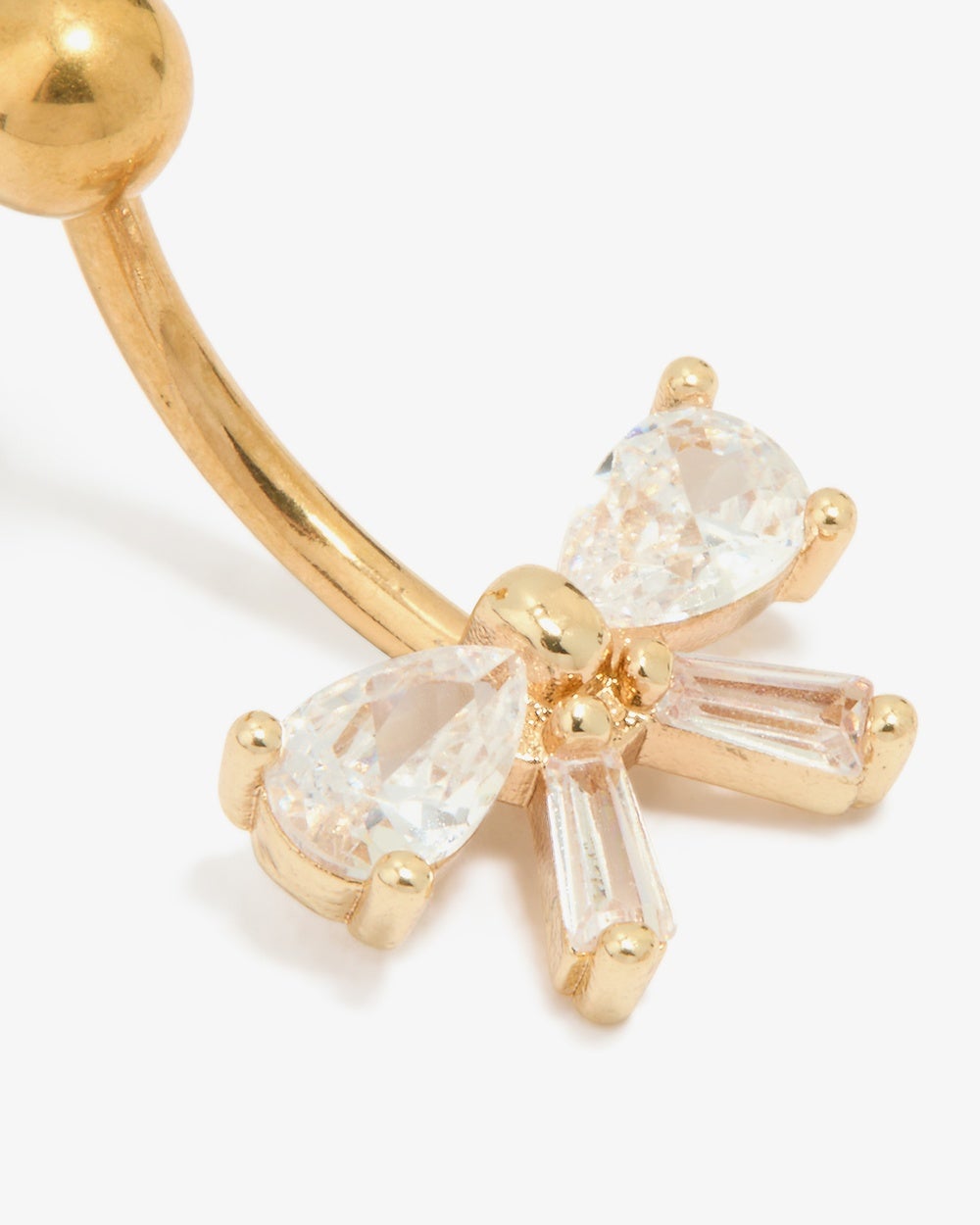 Lovisa - Gold Plated Titanium Cubic Zirconia Pear Bow Belly Bar - Jewellery (Gold) Gold Plated Titanium Cubic Zirconia Pear Bow Belly Bar