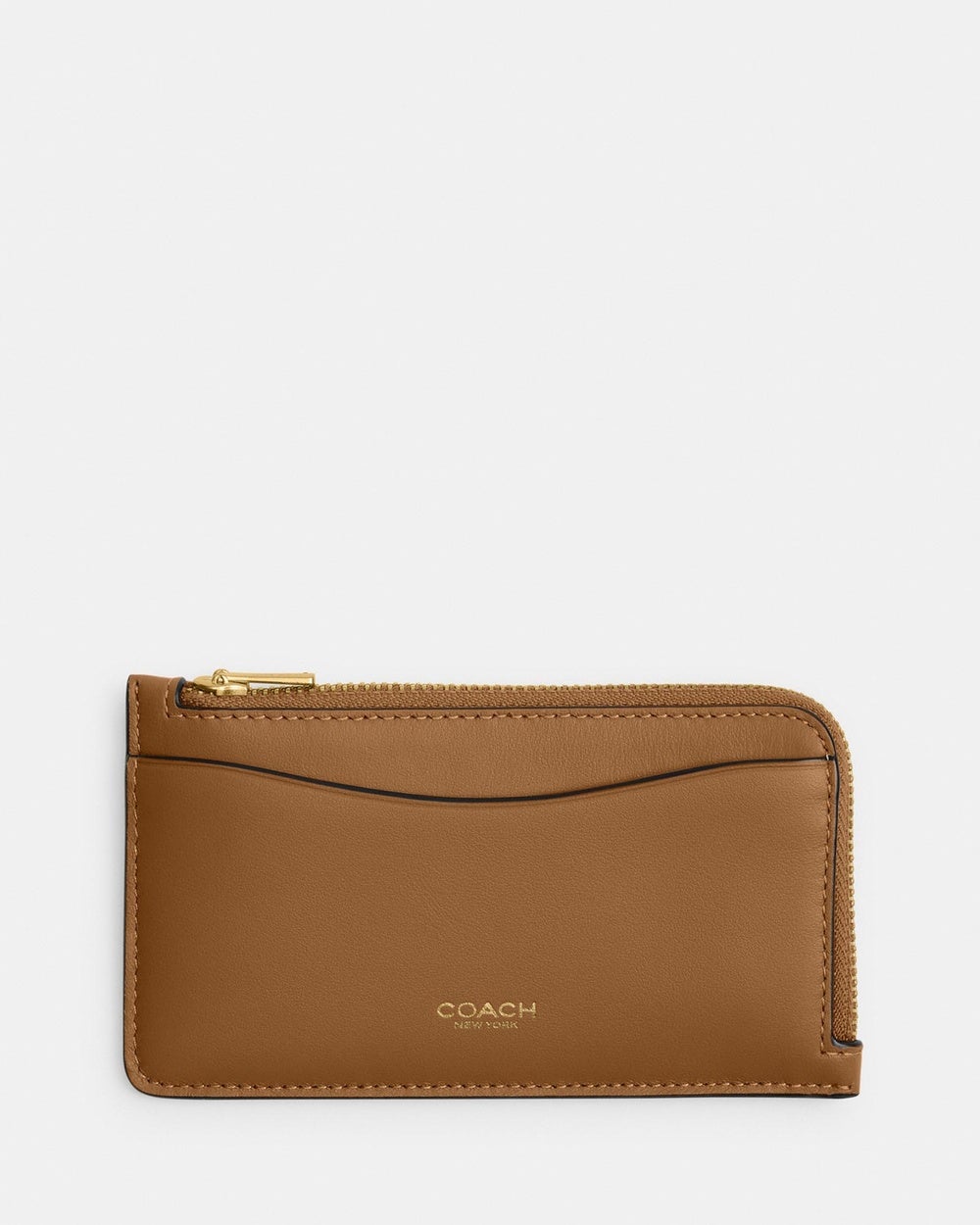 Coach - Refined Calf Leather New York Zip Card Case - Wallets (Honey Brown) Refined Calf Leather New York Zip Card Case