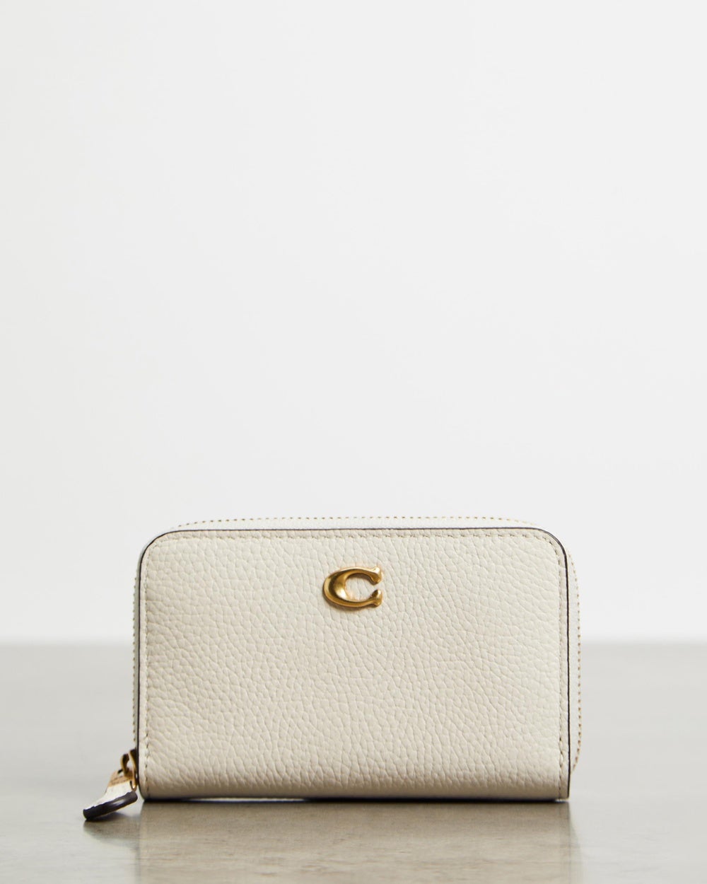 Coach - Polished Pebble Leather Essential Small Zip Around Card Case - Wallets (Chalk) Polished Pebble Leather Essential Small Zip Around Card Case