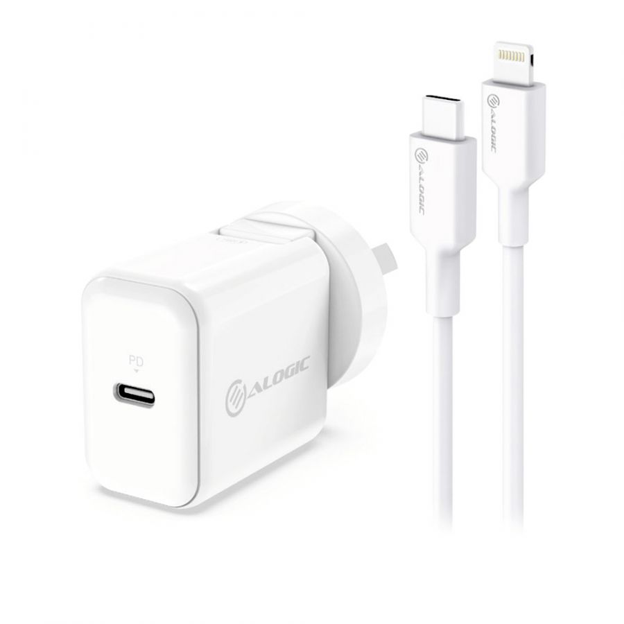 Image of ALOGIC Combo Pack USB-C 18W Wall Charger with Power Delivery and USB-C to Lightning Cable – White [CO-C18C8PWH]