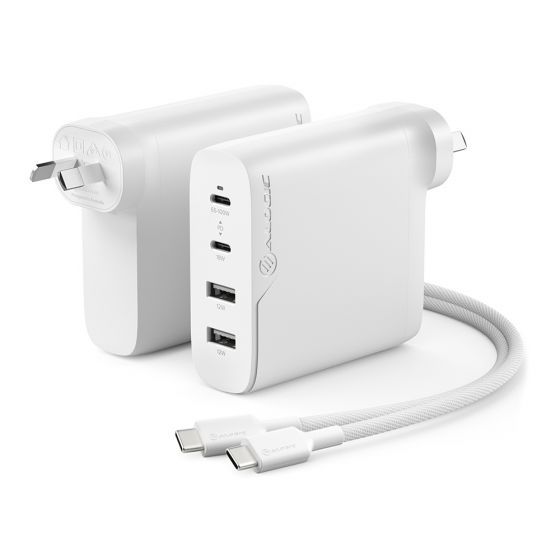 Image of ALOGIC Rapid Power 4 Port 100W?Compact Wall Charger – USB-C + USB-A – With USB-C Charging Cable