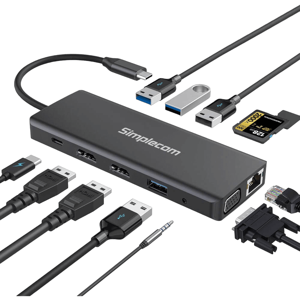 Image of Simplecom CHN612 USB-C 12-in-1 Multiport Docking Station Dual HDMI + VGA Triple Display Gigabit LAN