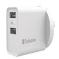Verbatim USB Charger Dual Port 2.4A - White Twin Port Wall Charger [MPV-66593]