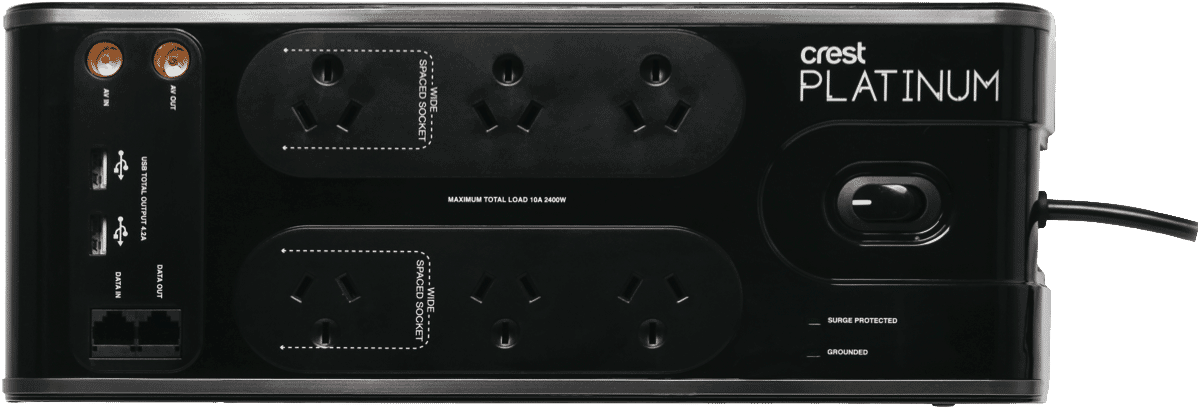 Crest 6 Socket AV Surge Protect Powerboard