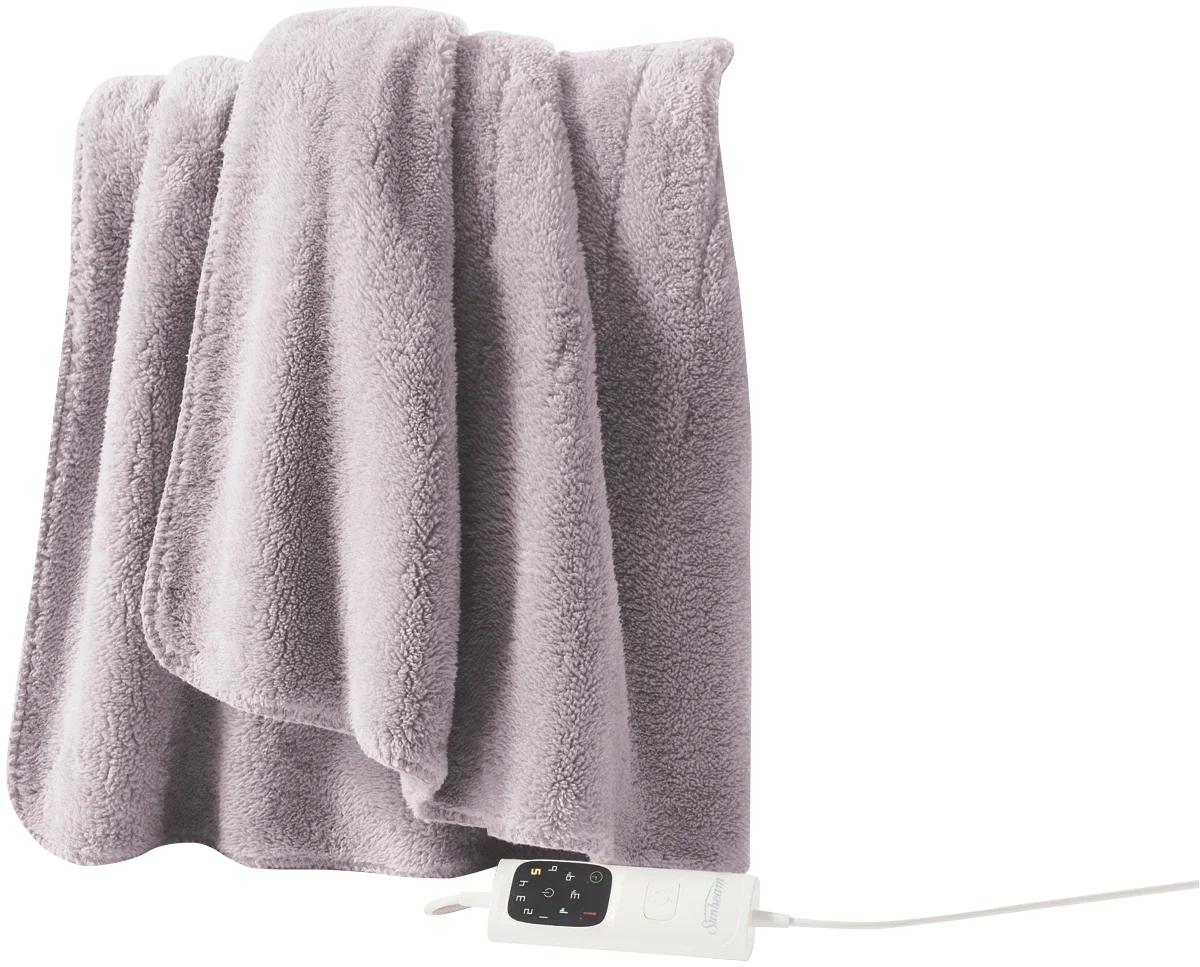 Sunbeam Feel Perfect Heated Throw Sherpa Fleece Grey