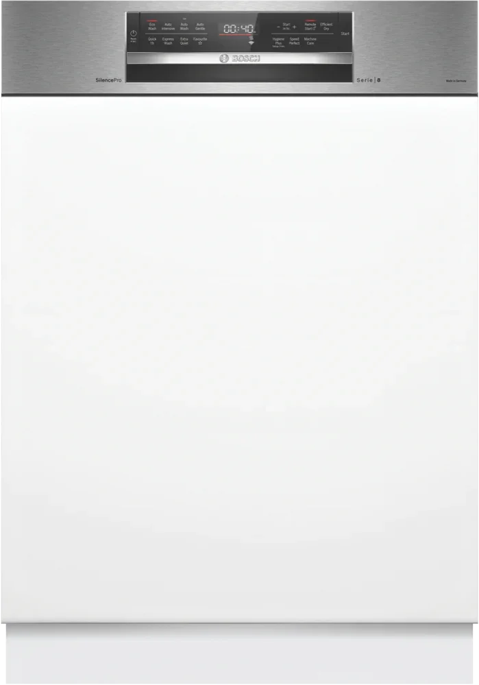 Bosch Series 8 60cm Semi Integrated Dishwasher, Tall Tub, Brushed Steel