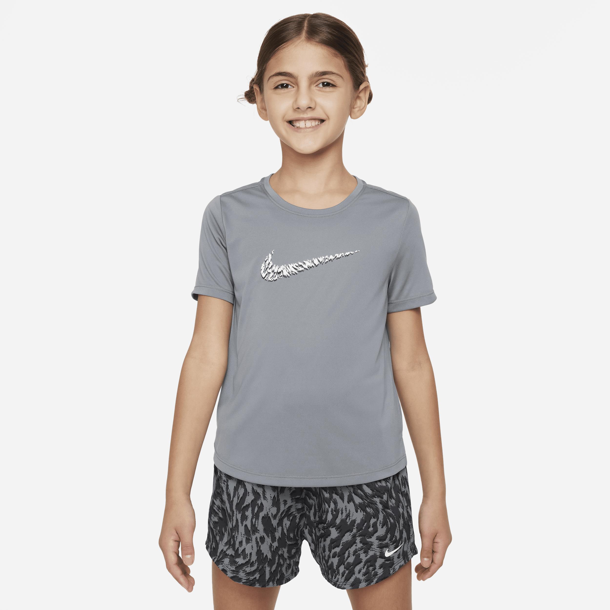 Nike One Older Kids' (Girls') Short-Sleeve Training Top - Grey - 50% Recycled Polyester