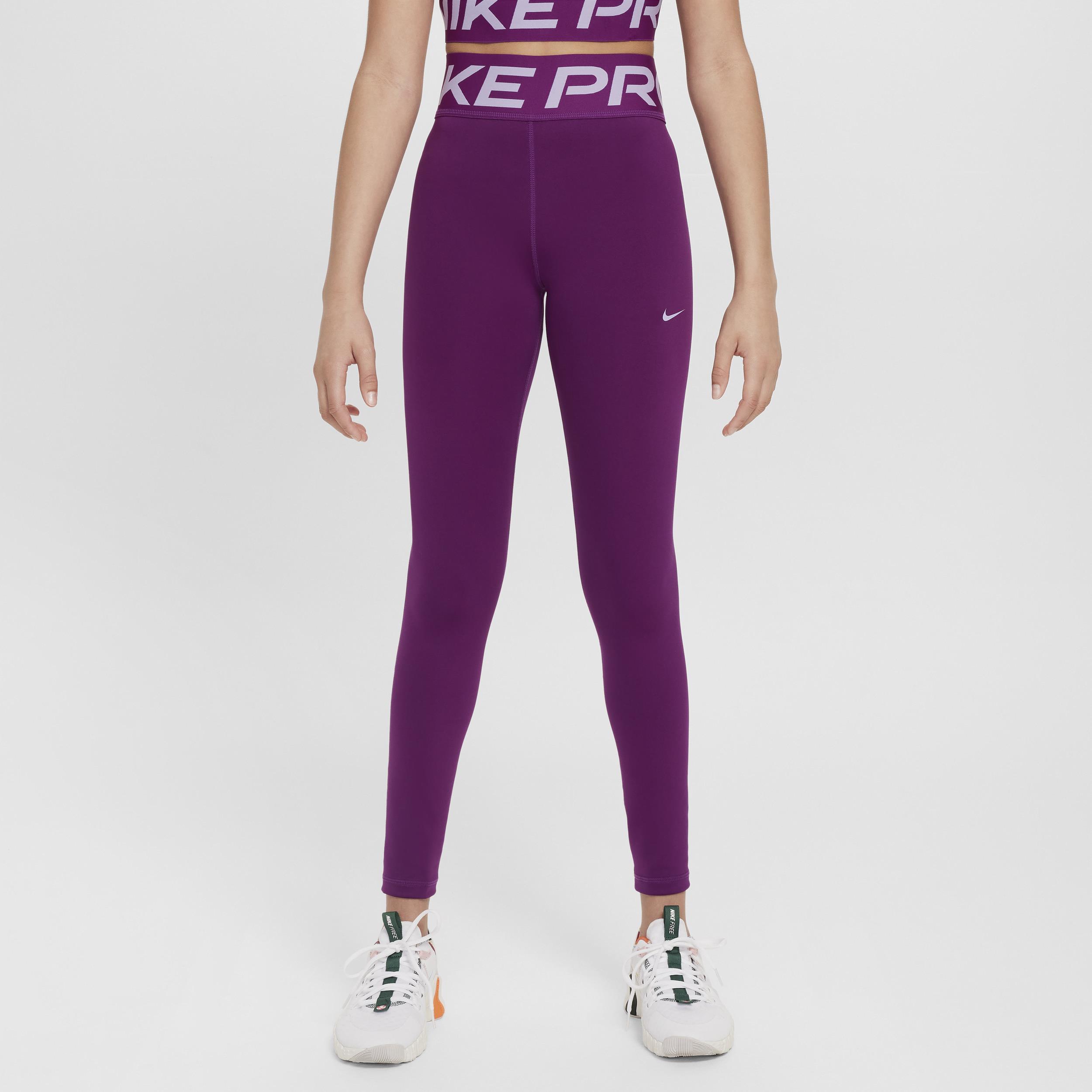 Nike Pro Girls' Dri-FIT Leggings - Purple - 50% Recycled Polyester