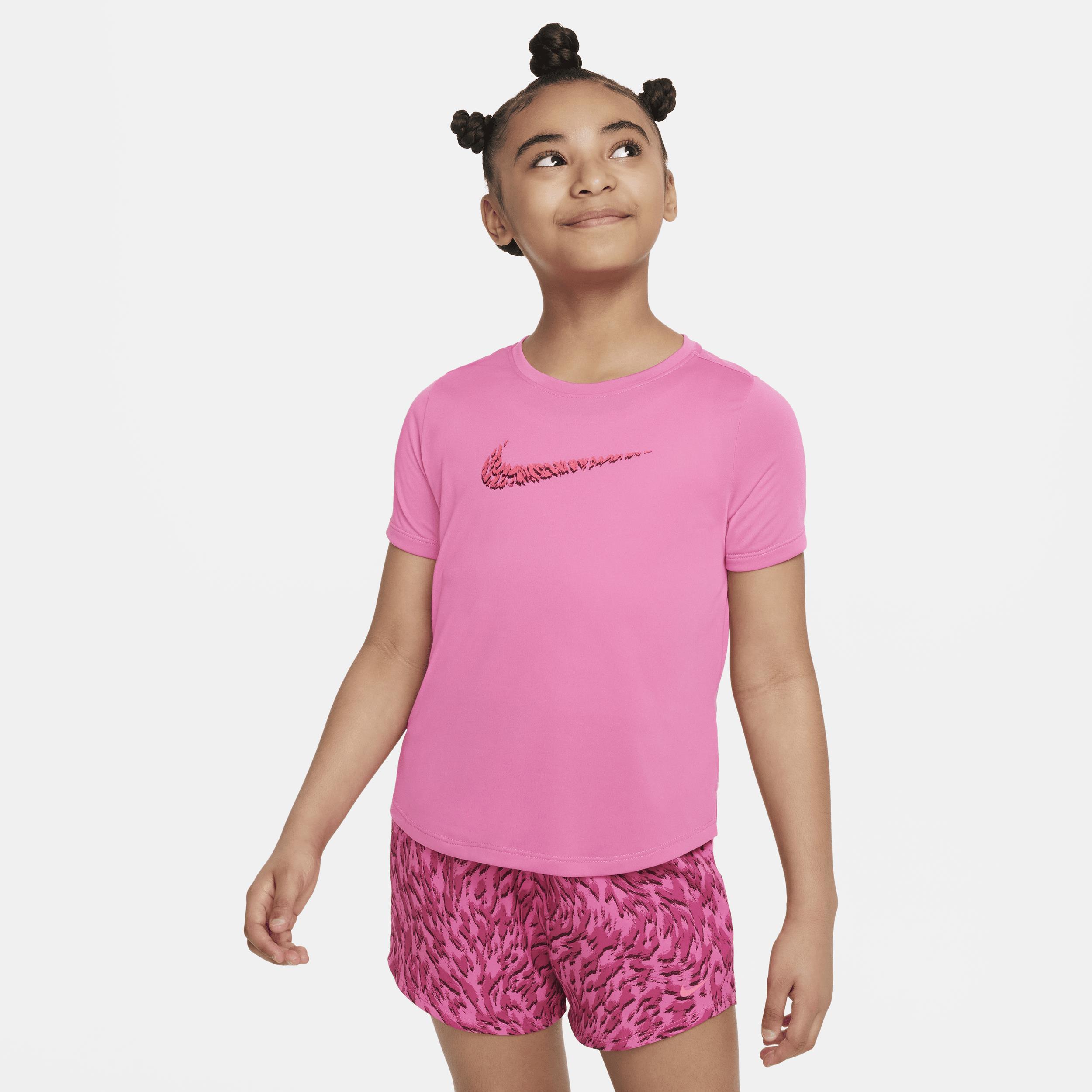 Nike One Older Kids' (Girls') Short-Sleeve Training Top - Pink - 50% Recycled Polyester
