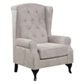 Carville Fabric Chesterfield Wing Back Armchair, Beige