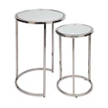Serene 2 Piece Mirror & Stainless Steel Round Nesting Side Table Set, Nickel