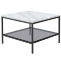 Leonardo Marble Top Square Coffee Table with Shelf, White / Black